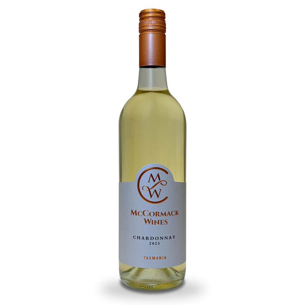 Bottle of McCormack Wines 2023 Chardonnay on a white background